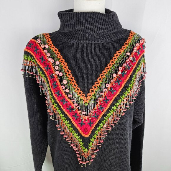 Lisa Ashley Originals Embroidered Sweater Small Black Beaded Boho Eclectic - Picture 2 of 10